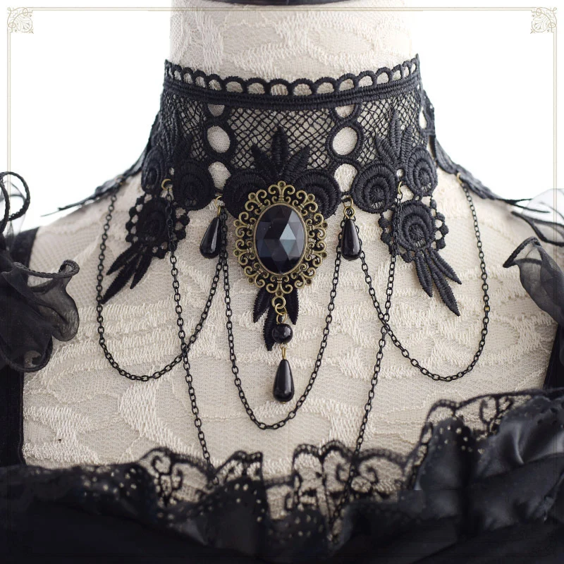 Victorian Black Lace Necklace Choker - 3