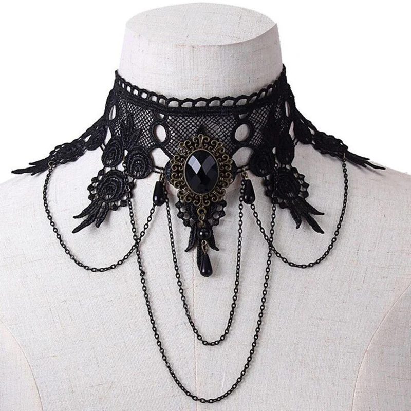 Victorian Black Lace Necklace Choker - 2