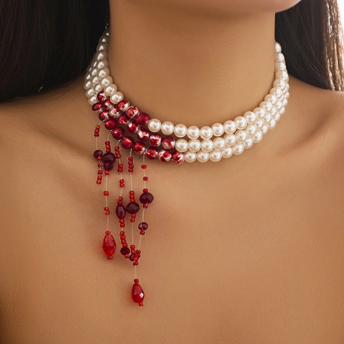 Vampiric Crystal Imitation Pearl Necklace Choker