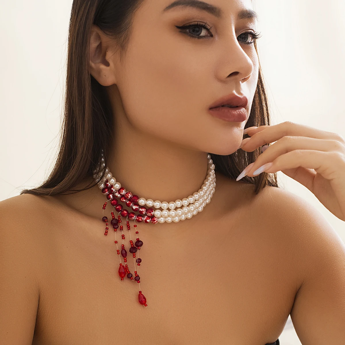 Vampiric Crystal Imitation Pearl Necklace Choker