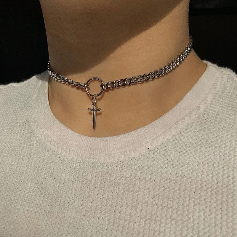 Egirl Eboy Choker with Ring Dagger and Chain - 5