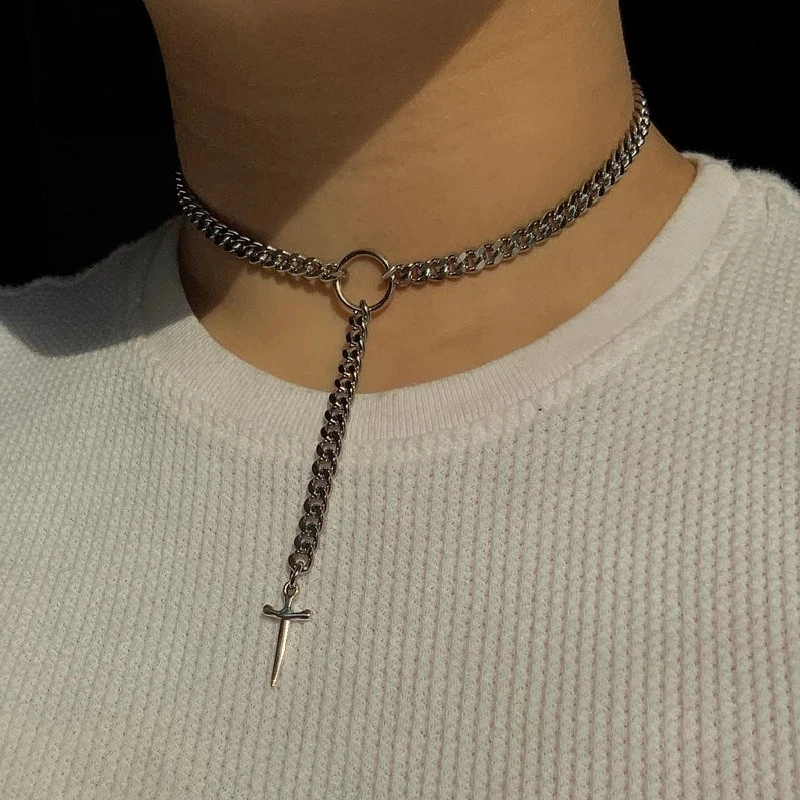 Egirl Eboy Choker with Ring Dagger and Chain - 1