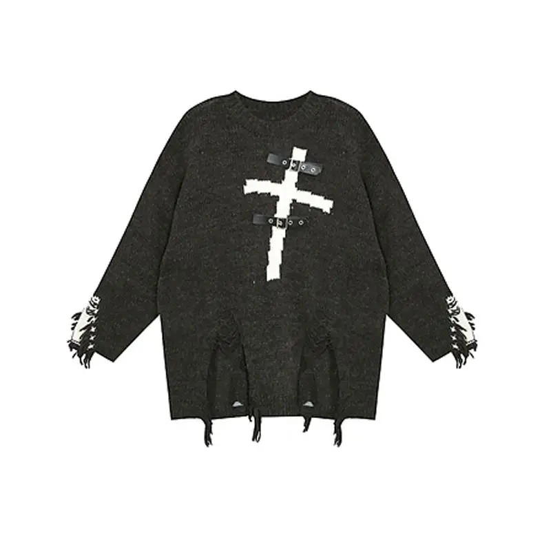 Downtown Gothic Oversized Sweater with Cross - 8