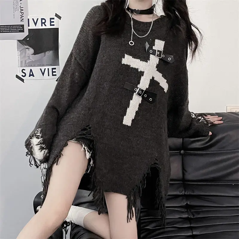 Downtown Gothic Oversized Sweater with Cross - 5