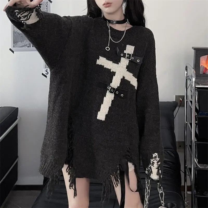 Downtown Gothic Oversized Sweater with Cross - 4