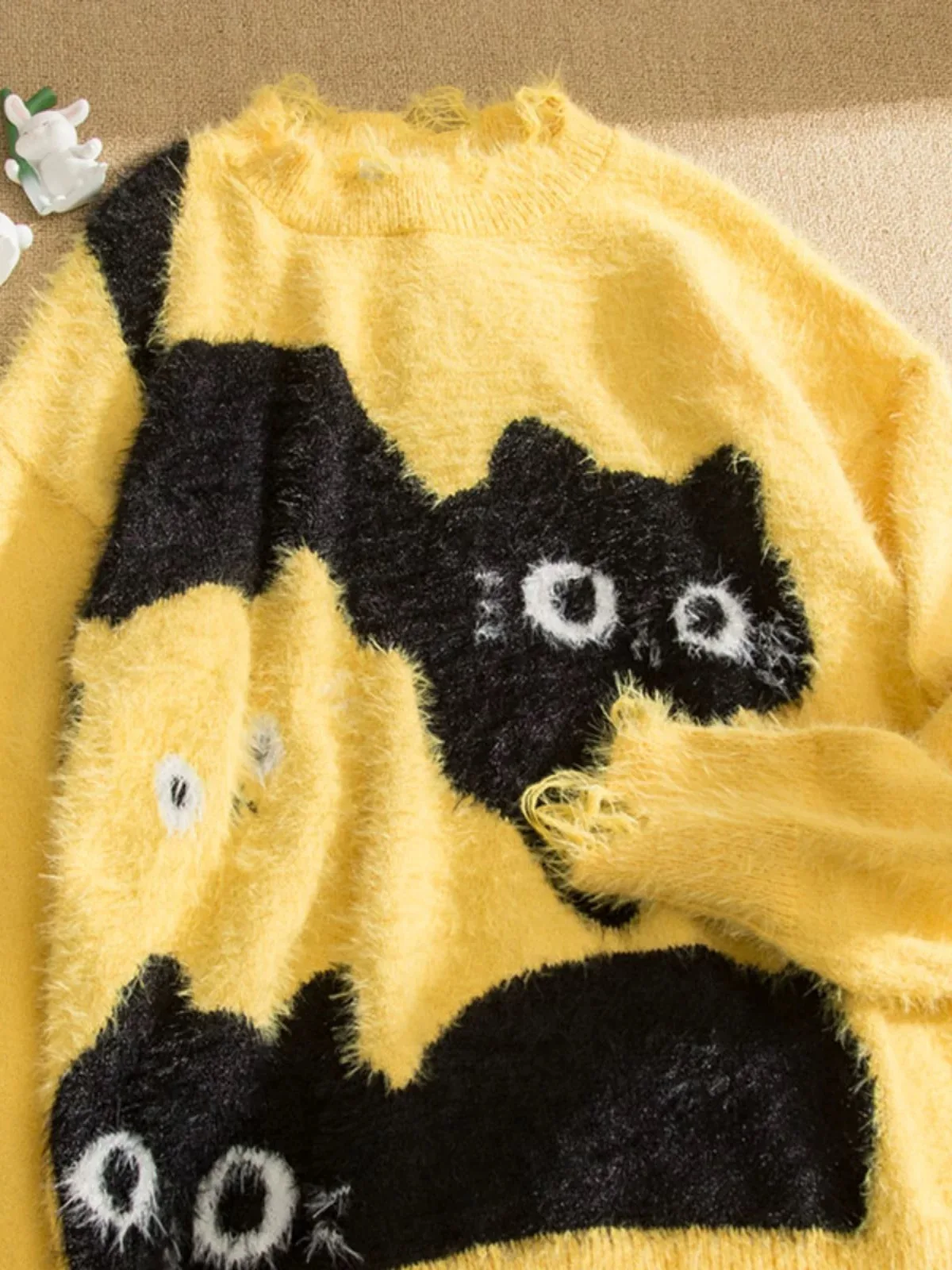 Baggy Pullovers Cartoon Cat print - 7