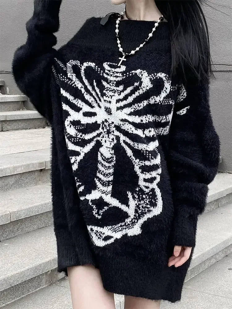 Gothic Skeleton Print Cashmere Sweater - 3