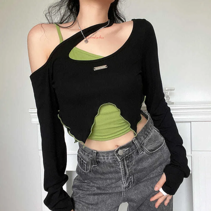 Grunge T-shirt and Camisole Two-piece Set - 9