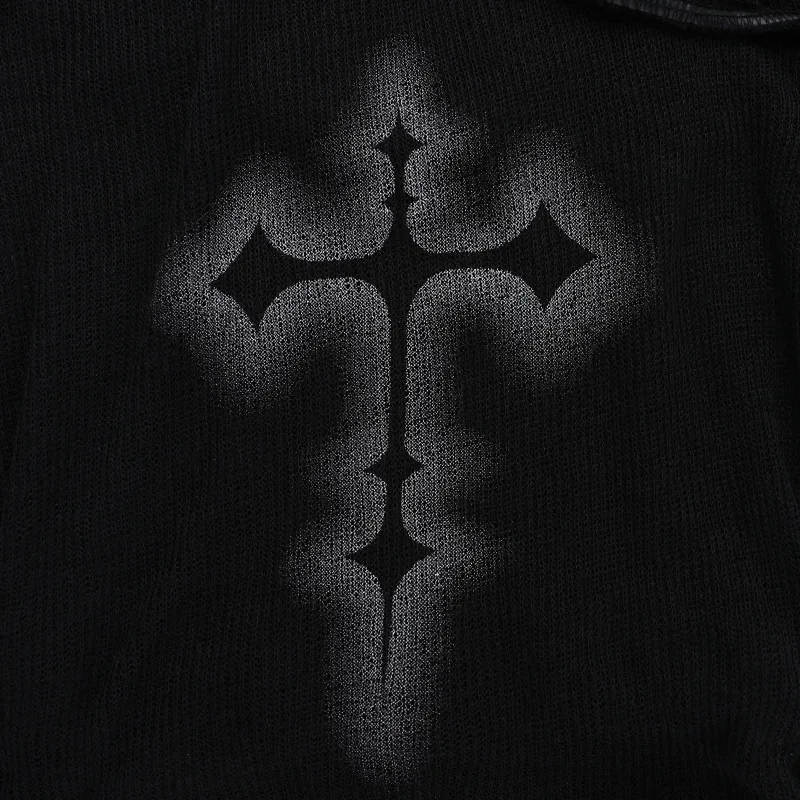 Gothic Y2K T-shirt with Cross Print - 7