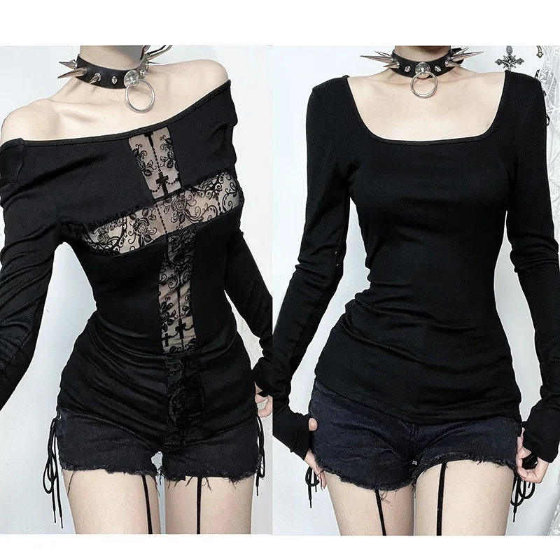 Gothic T-shirt with Lace Cross - 11