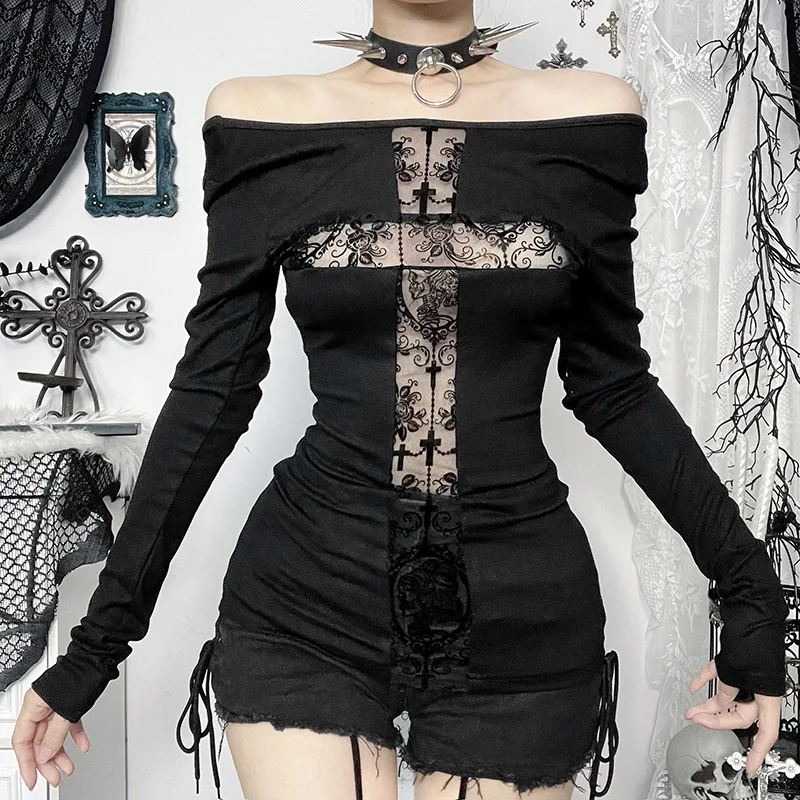 Gothic T-shirt with Lace Cross - 12