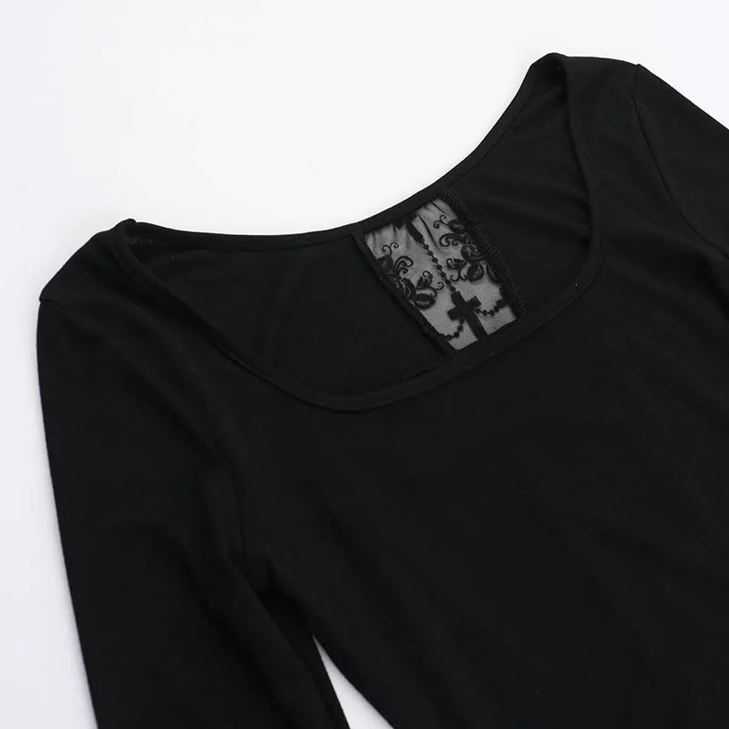 Gothic T-shirt with Lace Cross - 8