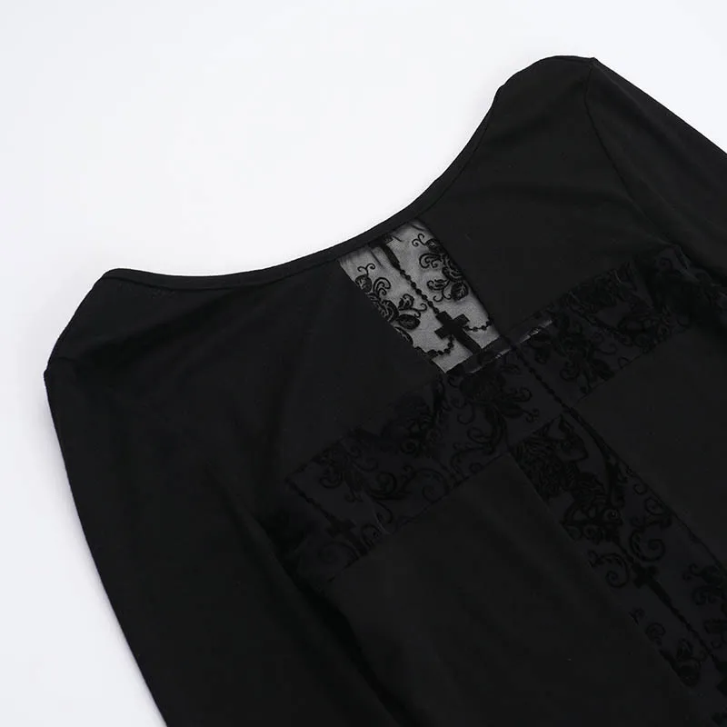 Gothic T-shirt with Lace Cross - 4