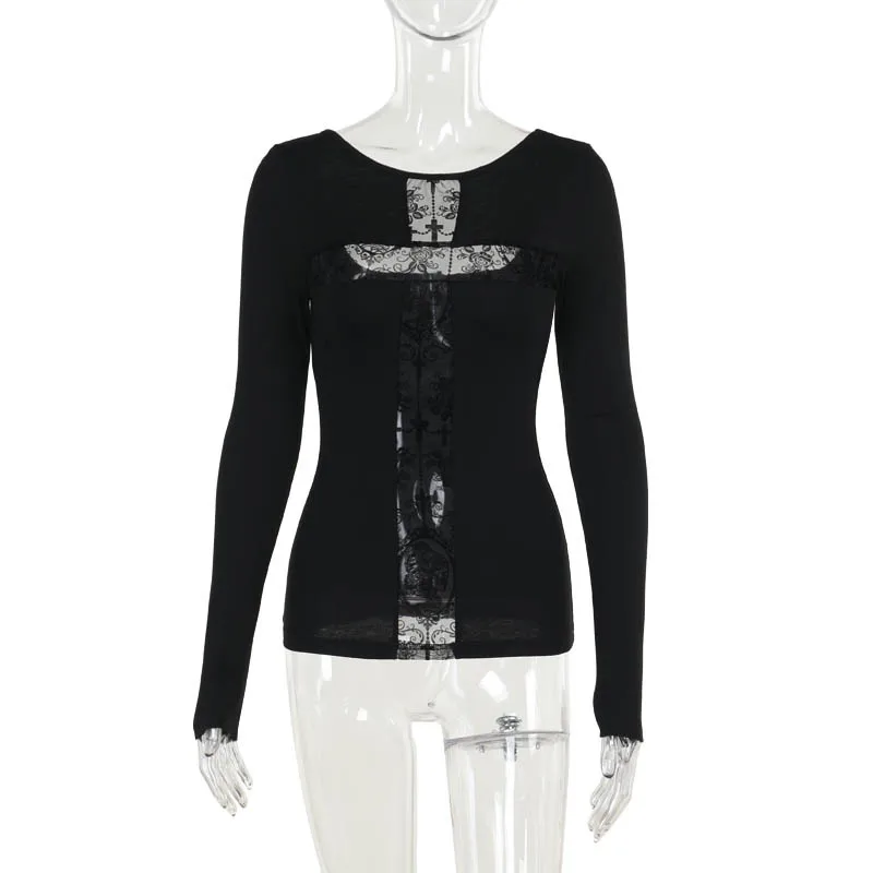 Gothic T-shirt with Lace Cross - 1