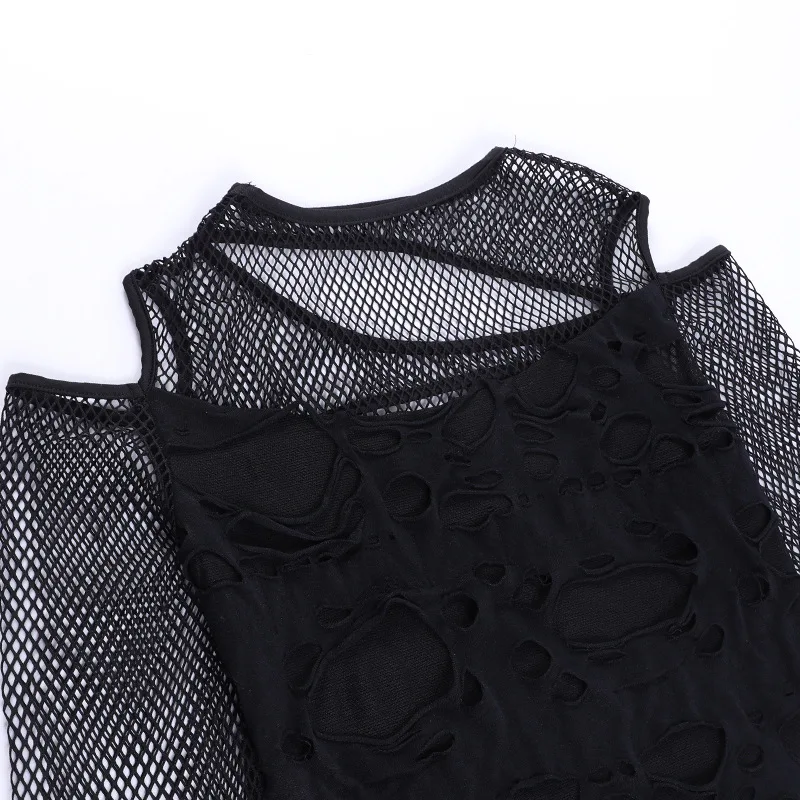 Gothic Punk T-Shirt with Mesh Sleeves - 5