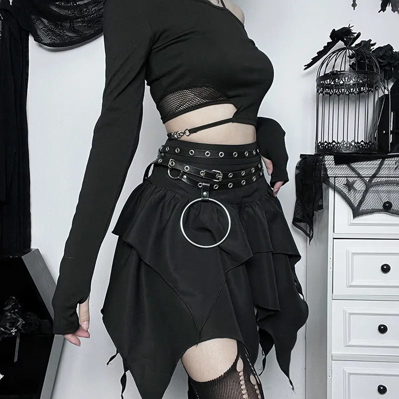 Gothic Asymmetrical Double-layered Skirt - 3