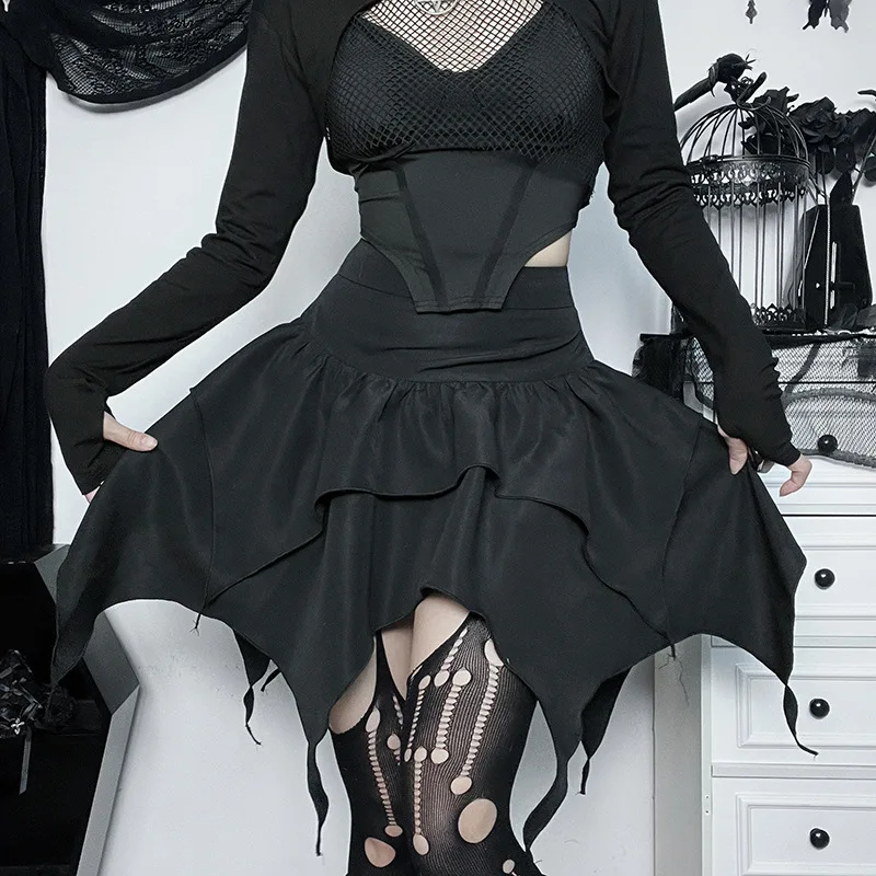 Gothic Asymmetrical Double-layered Skirt - 7