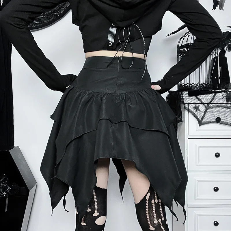 Gothic Asymmetrical Double-layered Skirt - 6