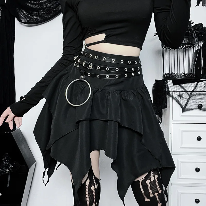 Gothic Asymmetrical Double-layered Skirt - 4