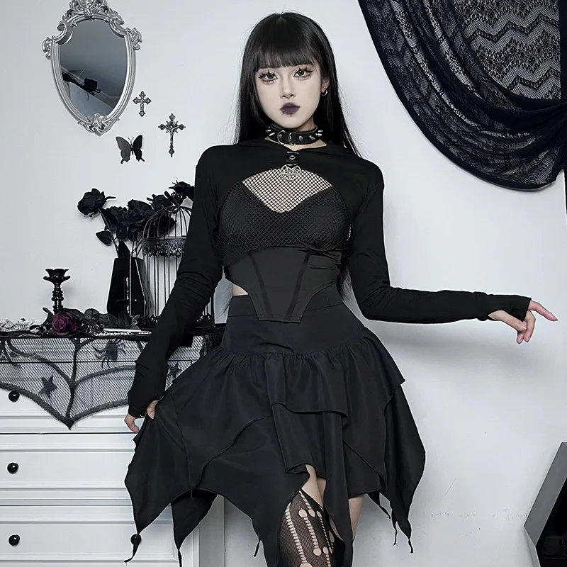 Gothic Asymmetrical Double-layered Skirt - 8