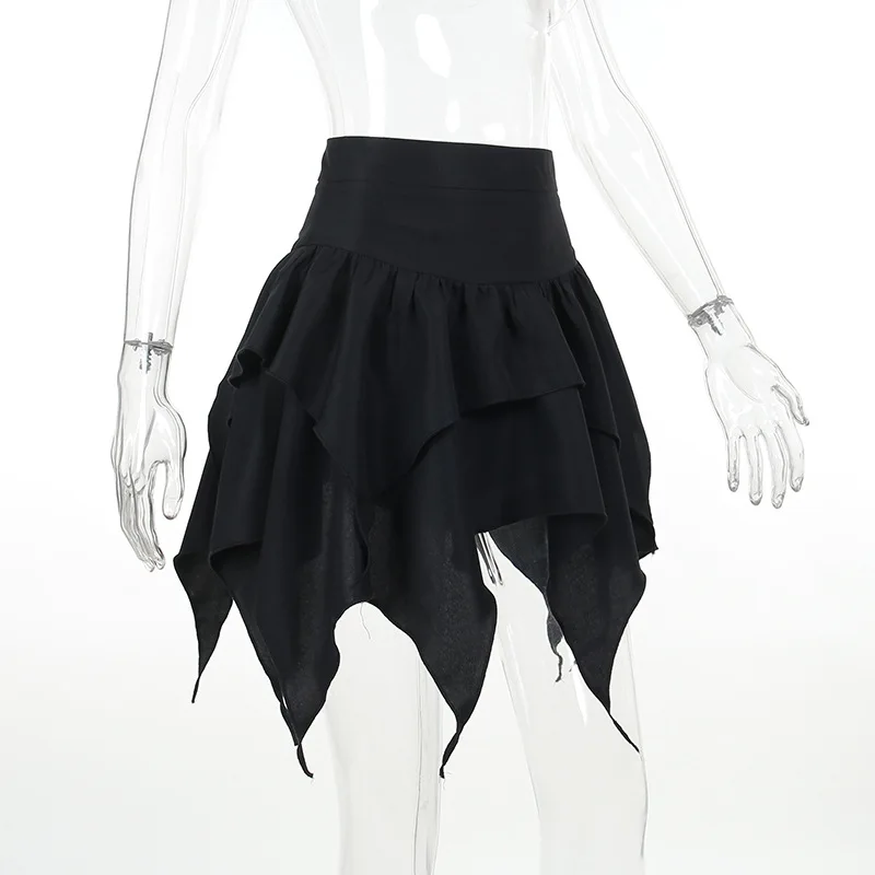 Gothic Asymmetrical Double-layered Skirt - 12