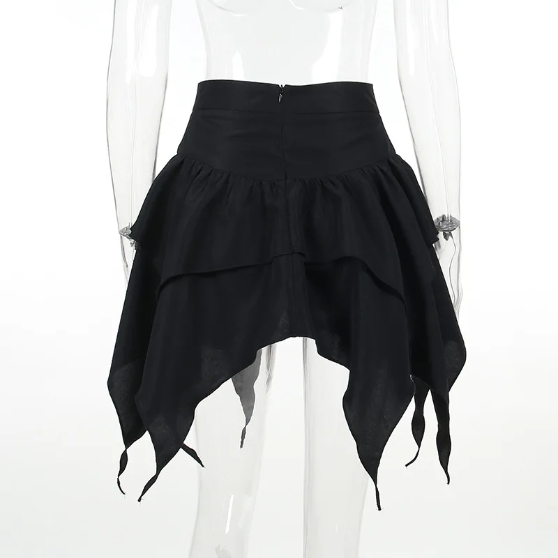 Gothic Asymmetrical Double-layered Skirt - 13