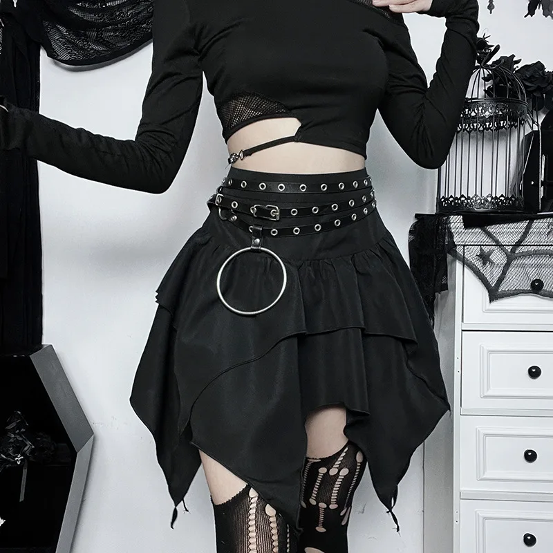 Gothic Asymmetrical Double-layered Skirt - 2