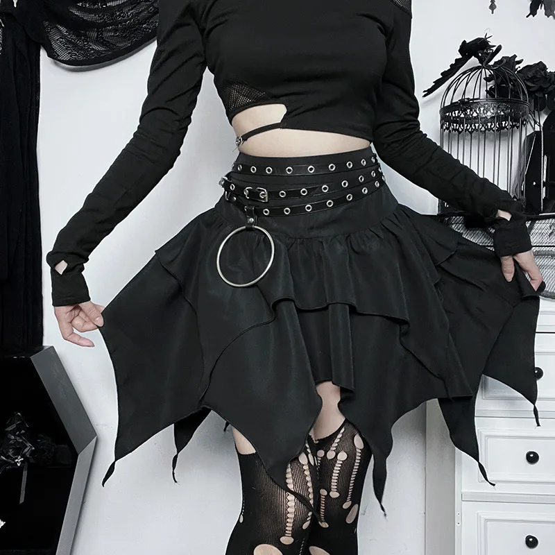 Gothic Asymmetrical Double-layered Skirt - 5