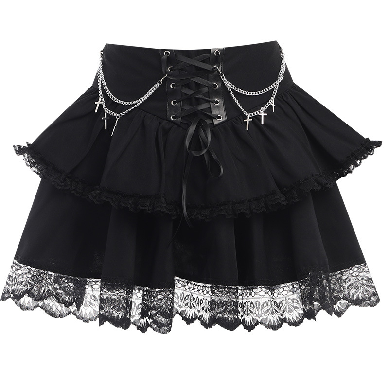 Vintage Gothic Skirt with Chains and Crosses - 16