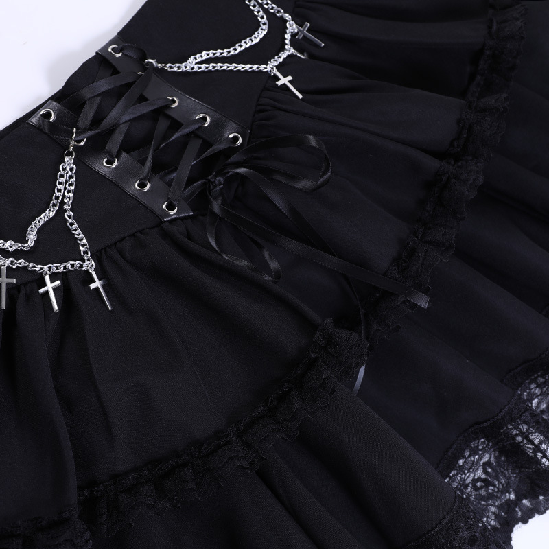 Vintage Gothic Skirt with Chains and Crosses - 9