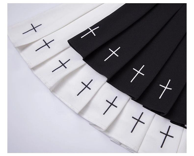 Gothic Pleated Skirt with Crosses Embroidery - 2