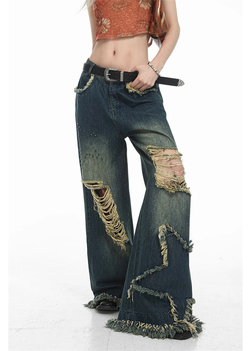 Y2k Ripped Jeans with Star application - 3