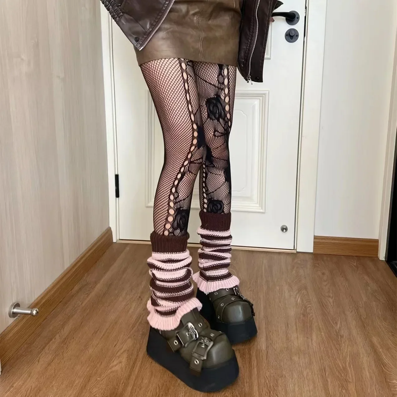 Mesh Floral Stockings with Holes - 1