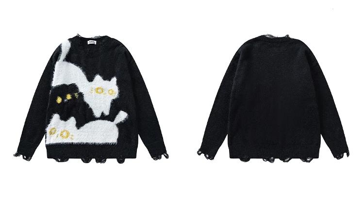 Baggy Pullovers Cartoon Cat print - 2