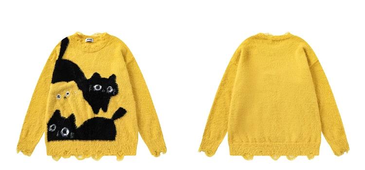 Baggy Pullovers Cartoon Cat print - 4