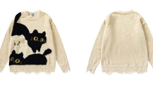 Baggy Pullovers Cartoon Cat print - 3