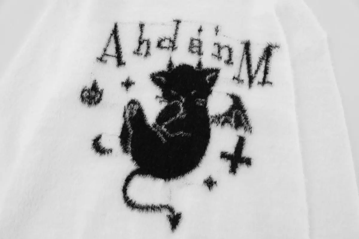 Gothic Jacquard Sweater with Devil Cat - 3