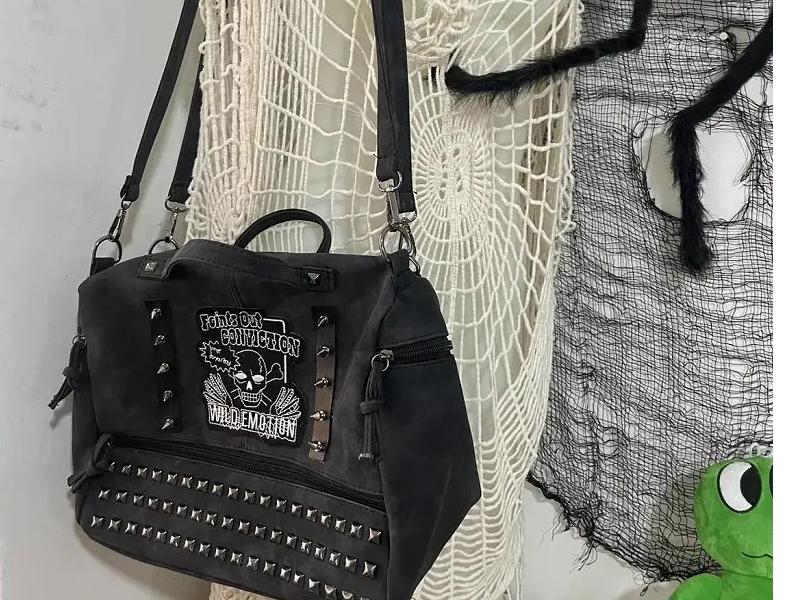 Punk Rock Bag with Skeleton and Rivets - 5