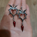 Vampire Earrings Heart shape drop of blood and Bat Wings photo review