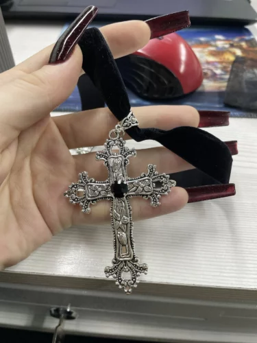 Gothic Black Velvet Choker with Cross photo review