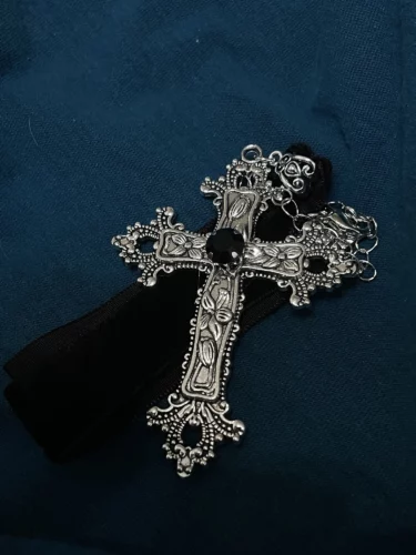 Gothic Black Velvet Choker with Cross photo review