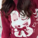 Kawaii Rabbit Red Lace Up Sweater photo review