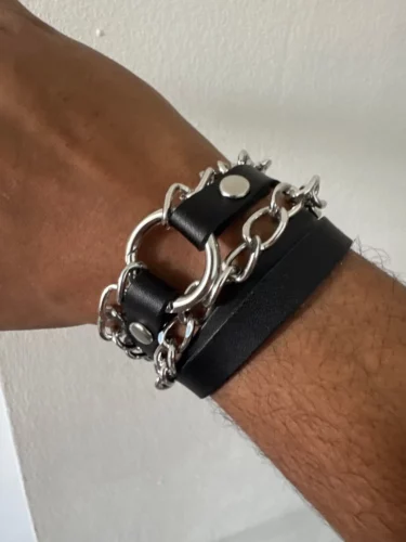 Punk Black Leather Bracelets photo review