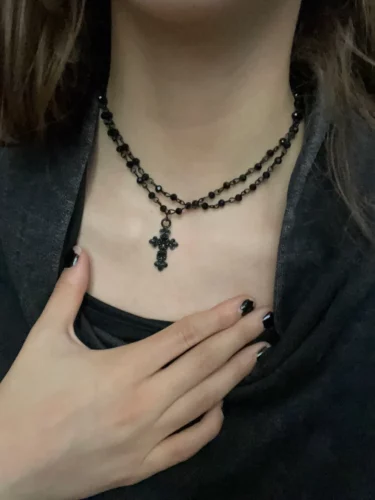 Gothic Black Cross Pendant Choker photo review