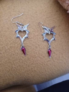 Vampire Earrings Heart shape drop of blood and Bat Wings photo review