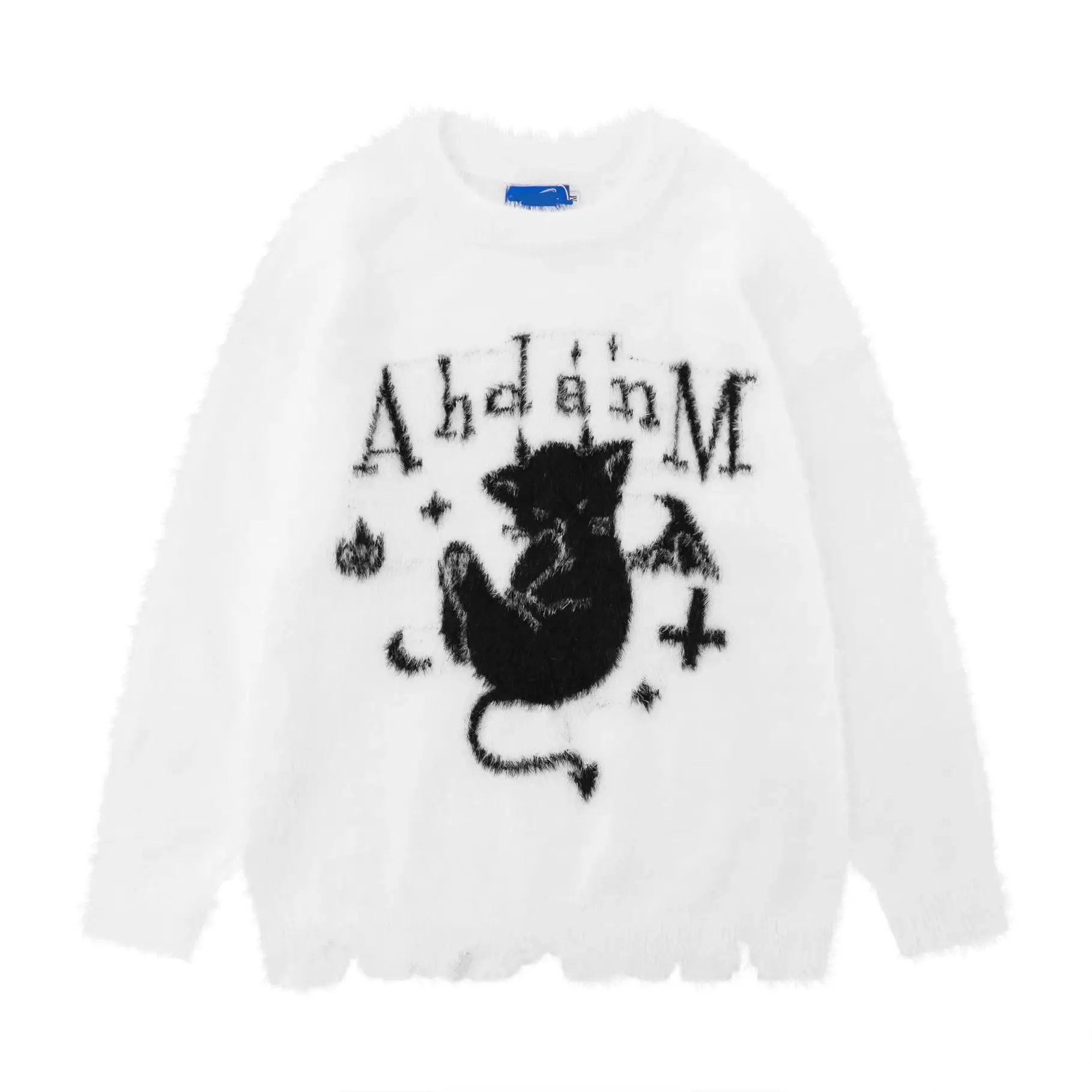 Gothic Jacquard Sweater with Devil Cat - 7