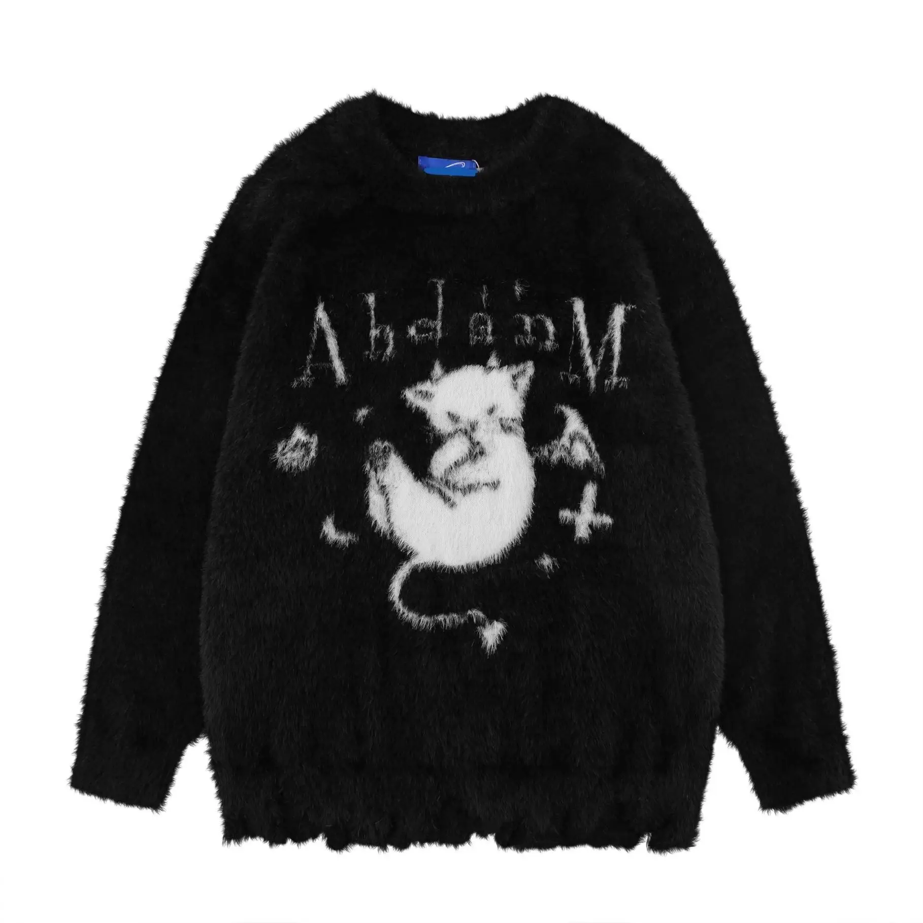 Gothic Jacquard Sweater with Devil Cat - 17