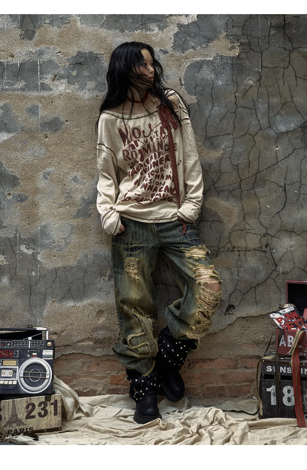Grunge Streetwear Distressed Graphic T-Shirt - 22