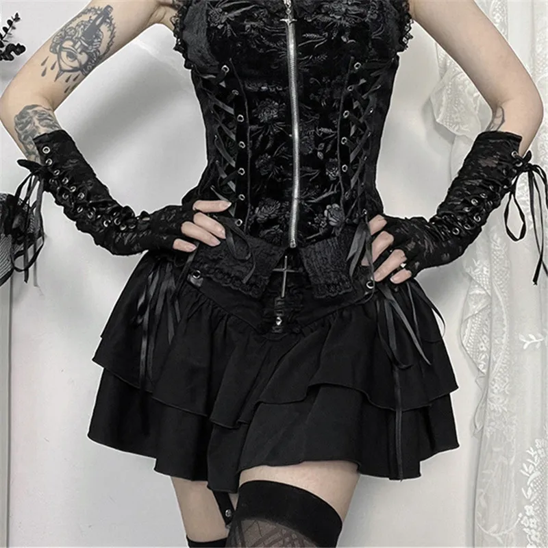 Gothic Punk Layered Mini Skirt - 12