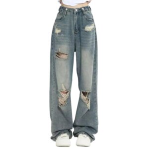 Grunge Streetwear Distressed Wide-Leg Jeans